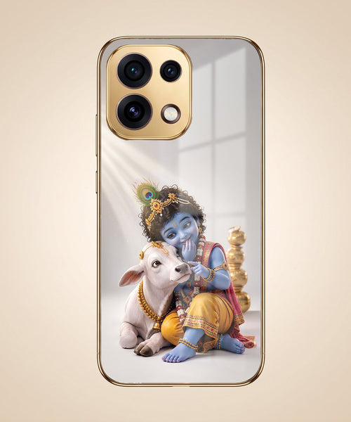 Oppo Reno 16C 5G Bal Krishna Blessings Gold Electroplated Glass Phone Back Case