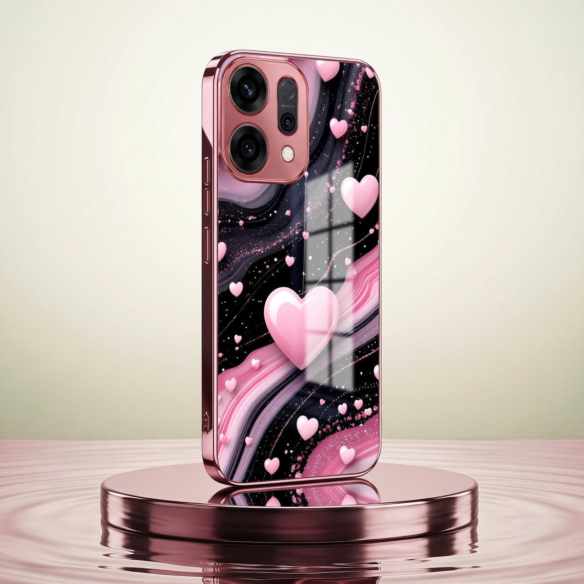 Oppo Reno 14 5G Love Sparkle Pink Electroplated Glass Phone Back Case