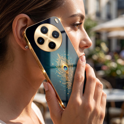 Vivo X200T 5G Golden Peacock Feather Gold Electroplated Glass Phone Back Case