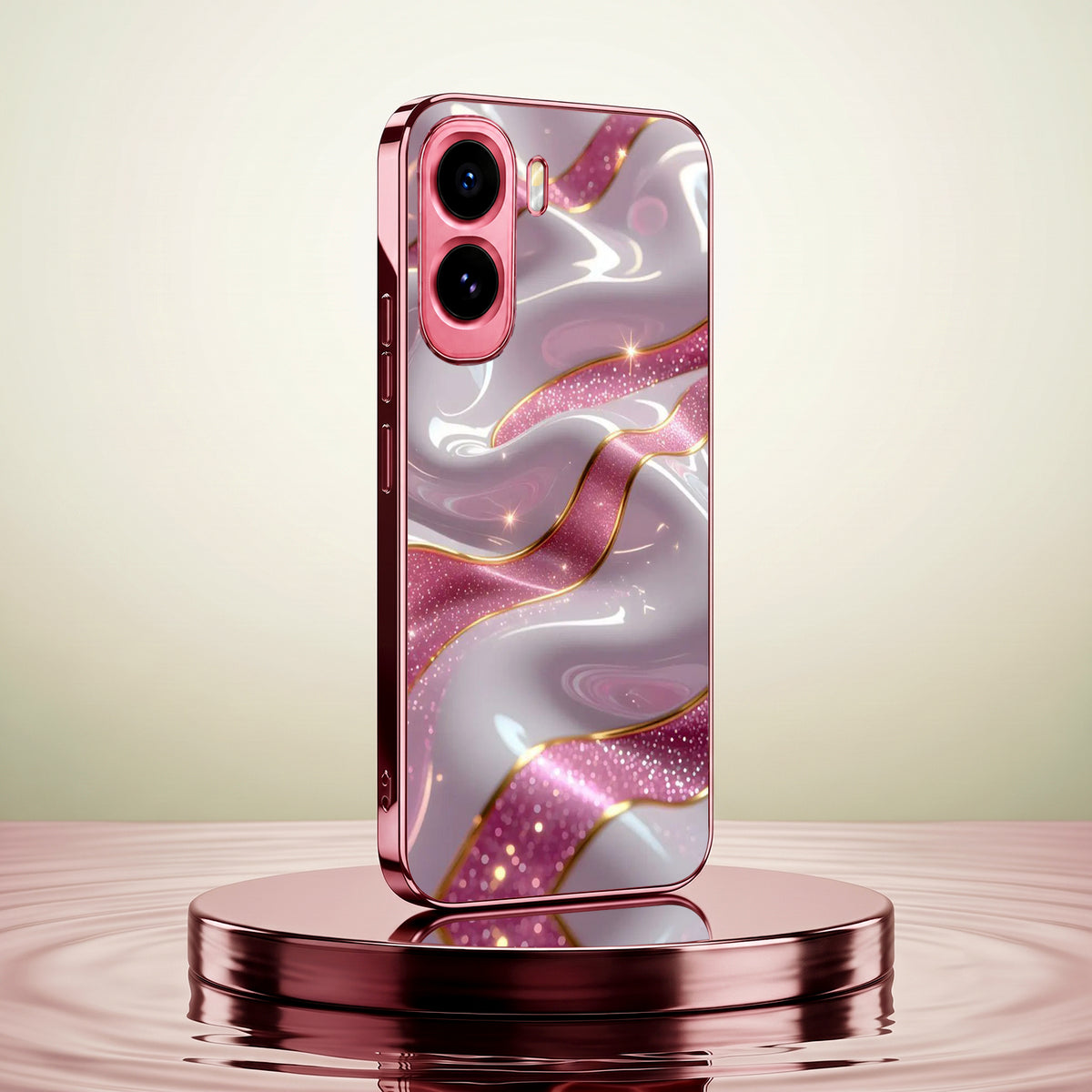 Vivo T5 Pro 5G Pearl Marble Pink Electroplated Glass Phone Back Case