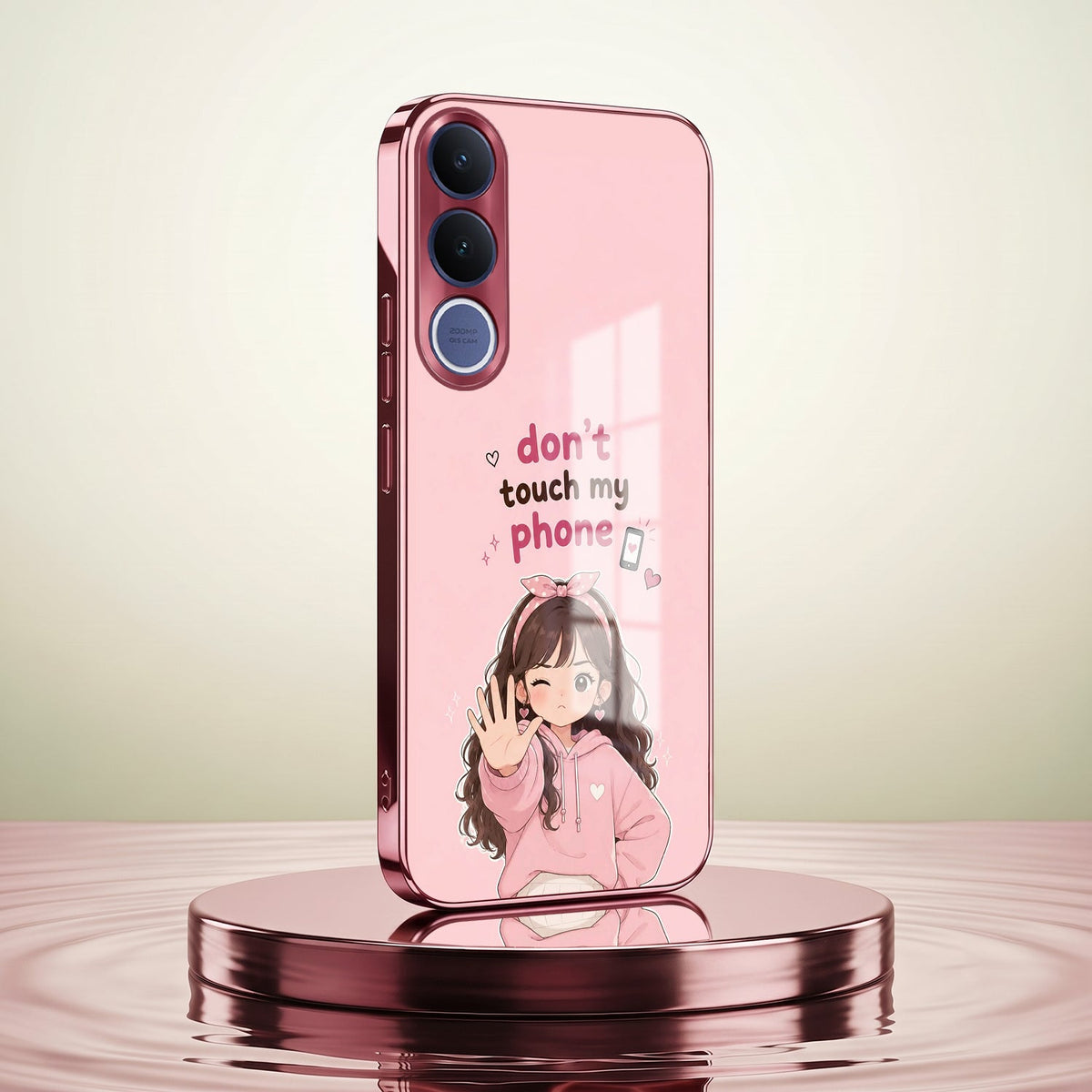 Vivo V70 FE 5G Luxury Anime Girl Pink Electroplated Glass Phone Back Case