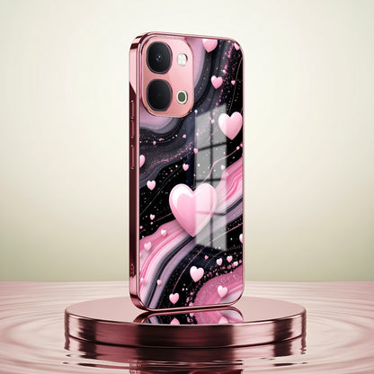 Vivo T5x 5G Love Sparkle Pink Electroplated Glass Phone Back Case