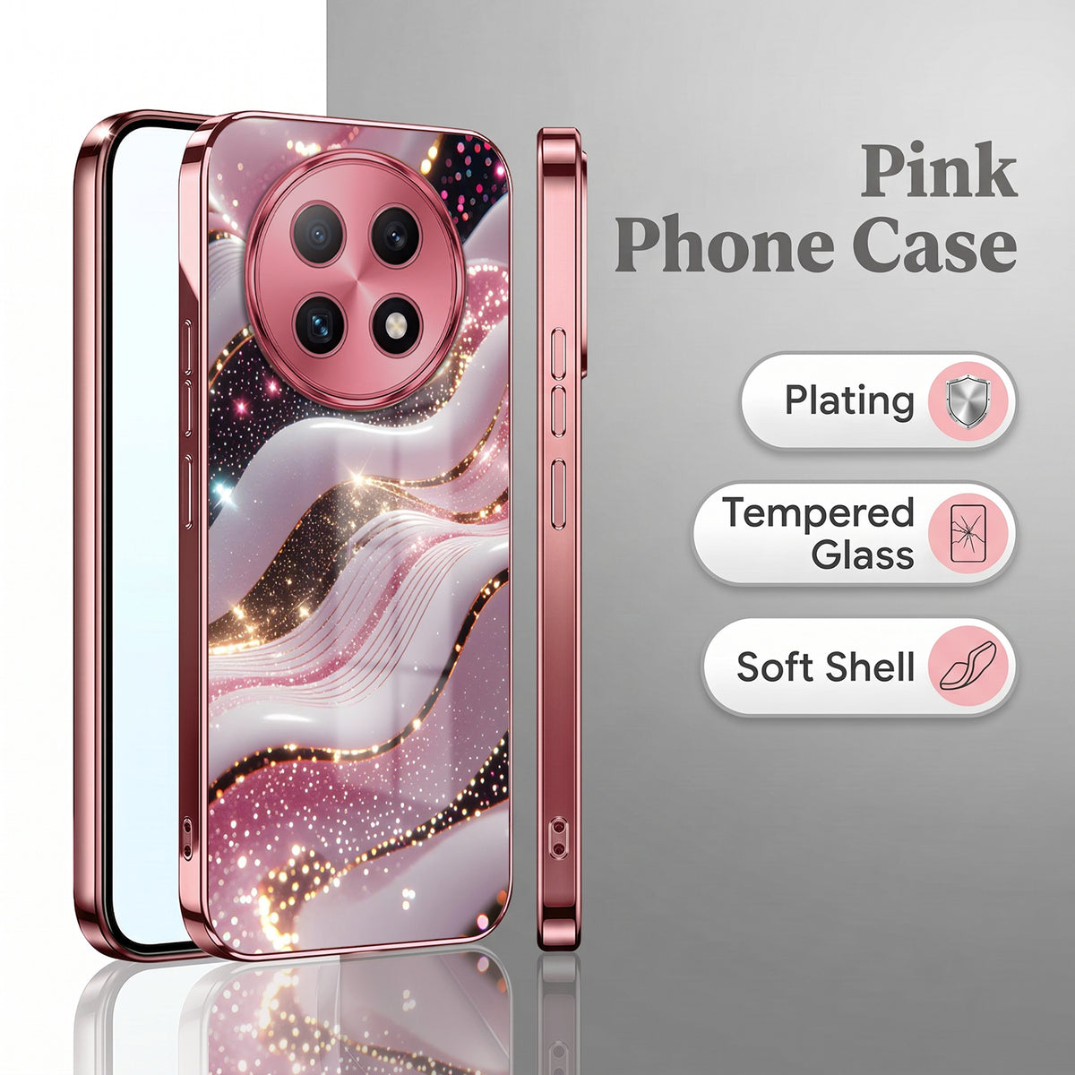 Oppo F29 Pro 5G Midnight Pearl Wave Pink Electroplated Glass Phone Back Case