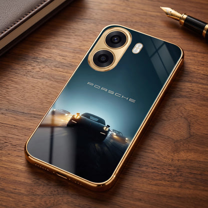 Oppo K14x 5G Porsche Luxury Gold Electroplated Glass Phone Back Case