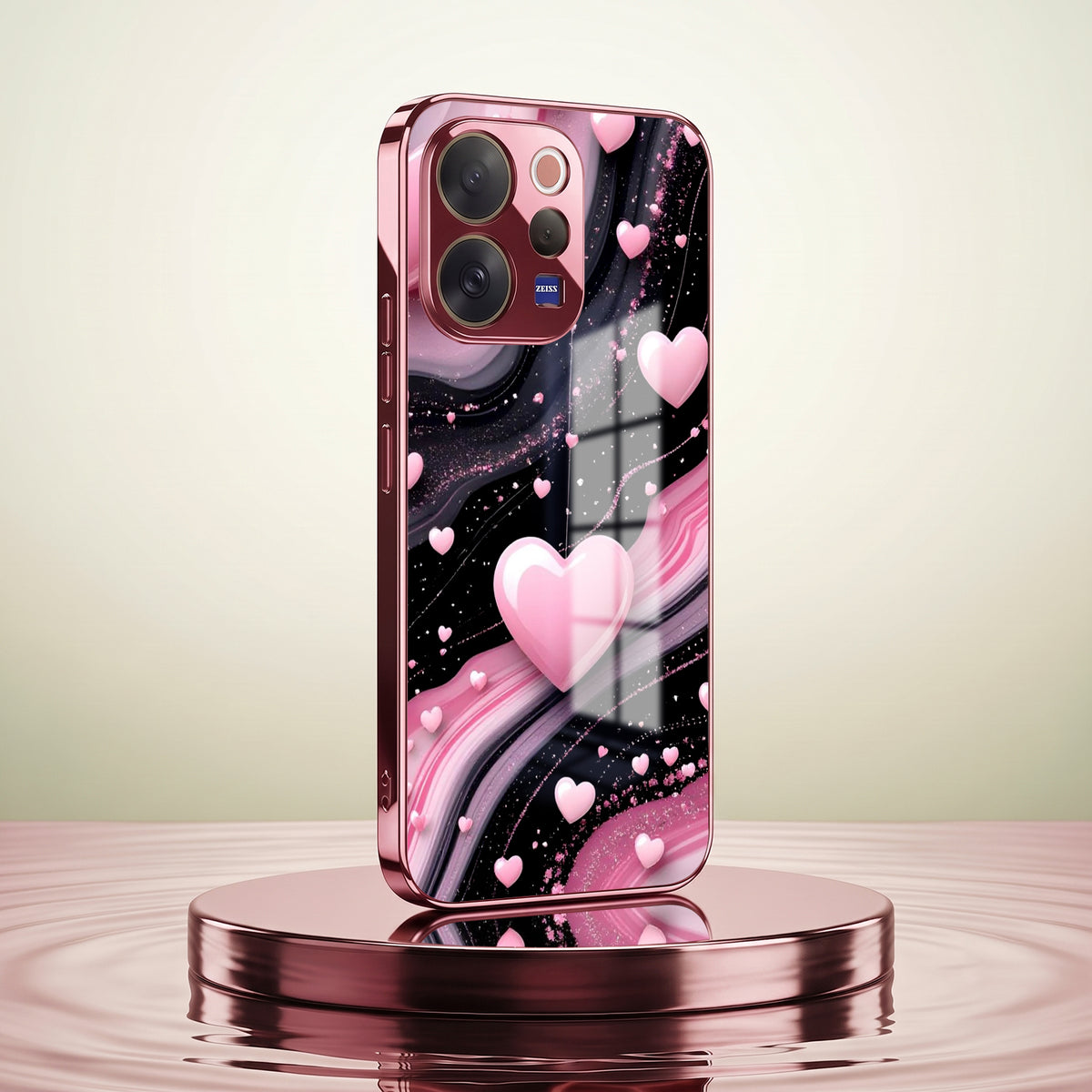 Vivo V70 5G Love Sparkle Pink Electroplated Glass Phone Back Case
