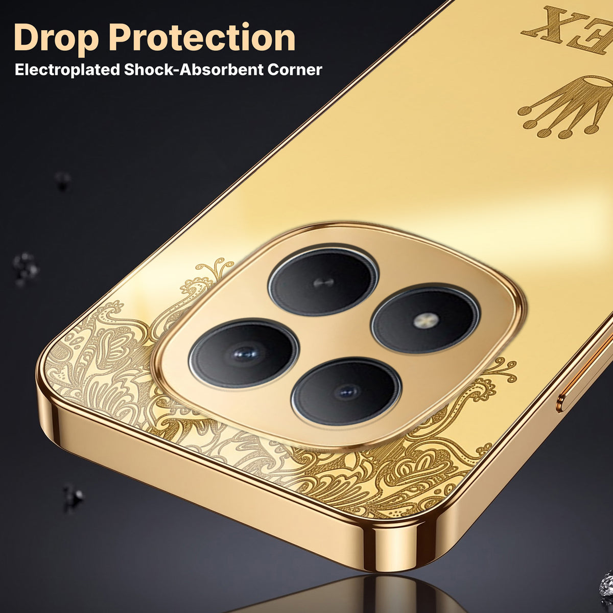 Redmi Note 15 Pro+ 5G Rolex Crown Gold Electroplated Glass Phone Back Case