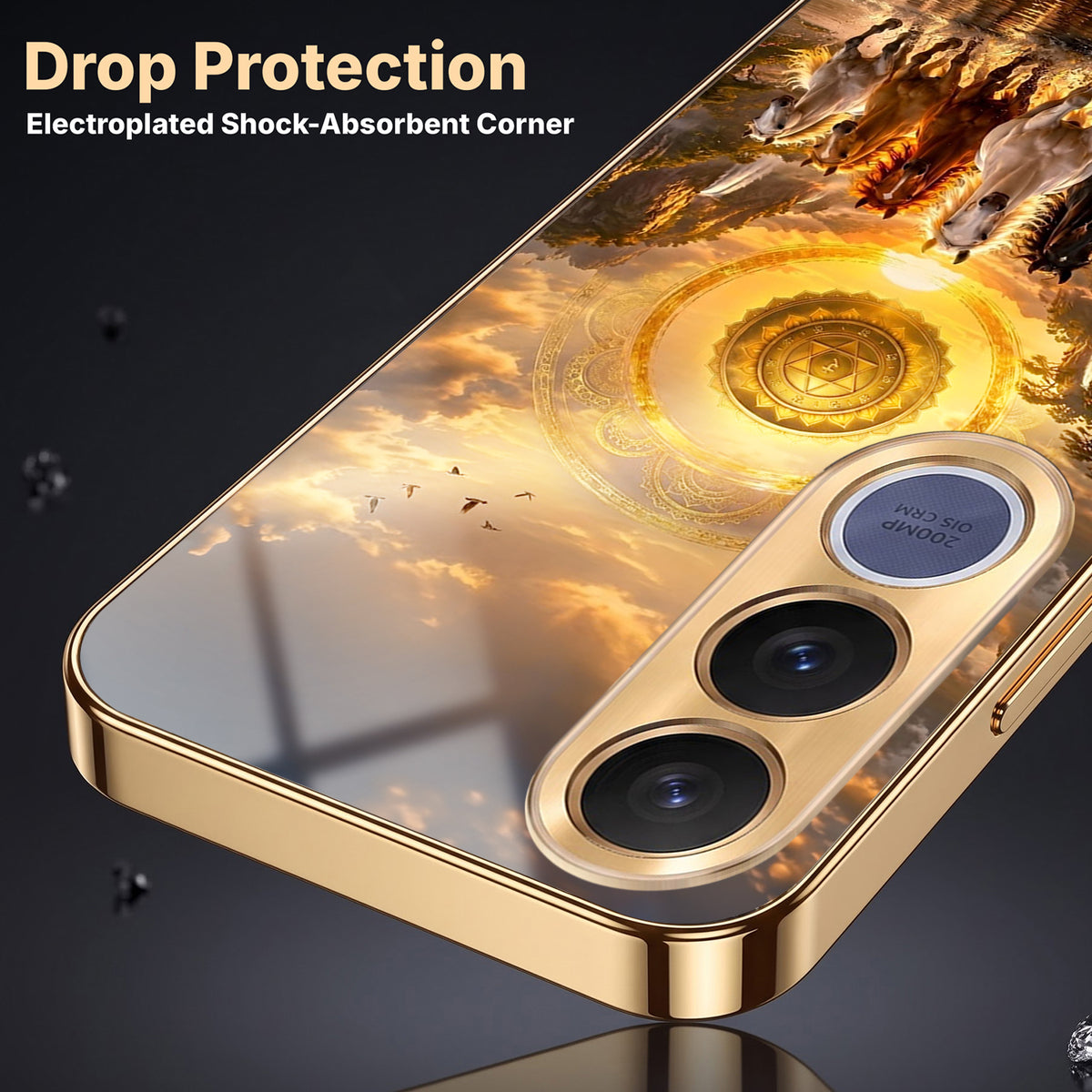 Vivo V70 FE 5G Celestial Seven Horses Gold Electroplated Glass Phone Back Case