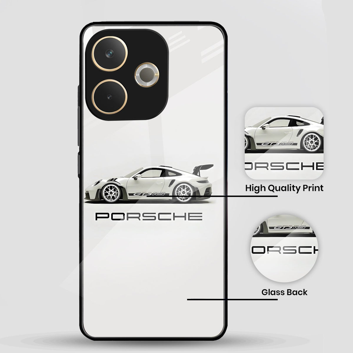 Oppo A5 Pro 5G Premium Acrylic Shockproof Glass Back Case (White Porsche)