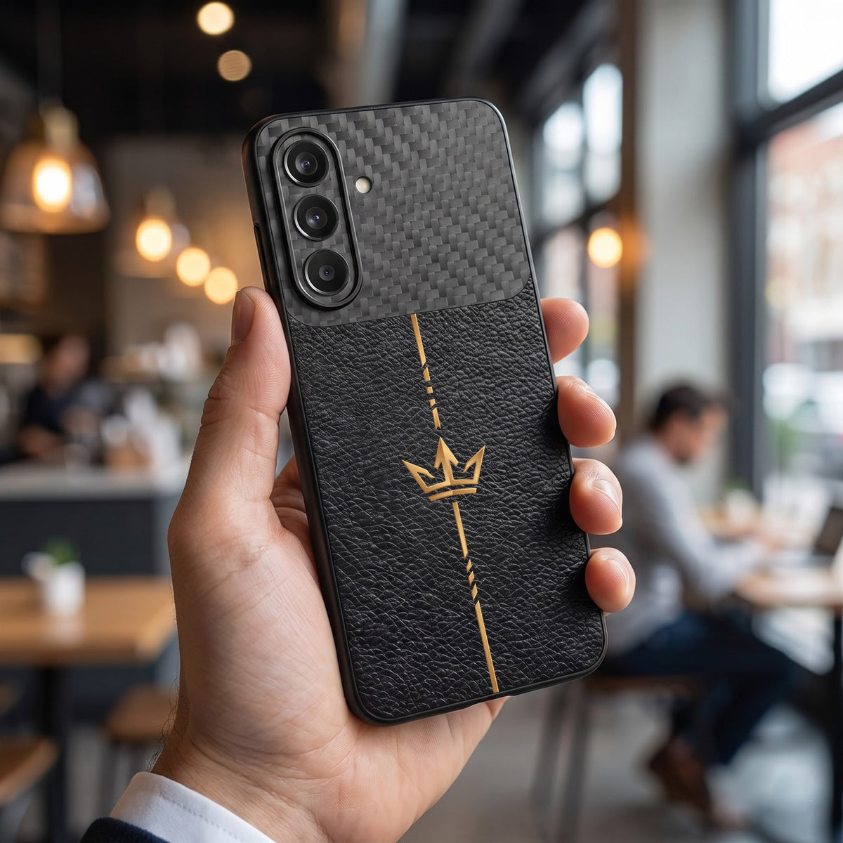 Samsung Galaxy A57 5G Royal Stripe Carbon Fiber Leather Hybrid Back Case