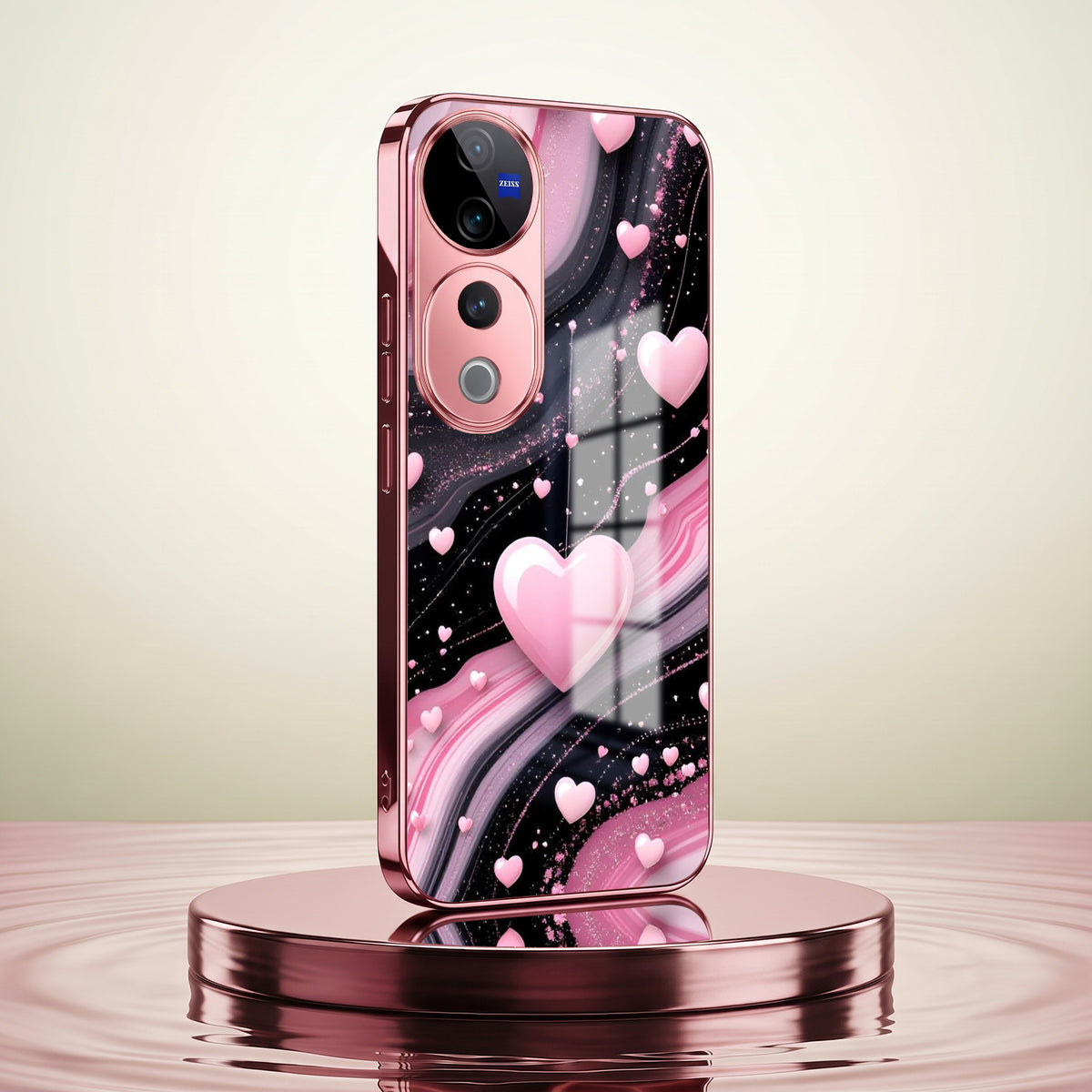 Vivo V40 Pro 5G Love Sparkle Pink Electroplated Glass Phone Back Case
