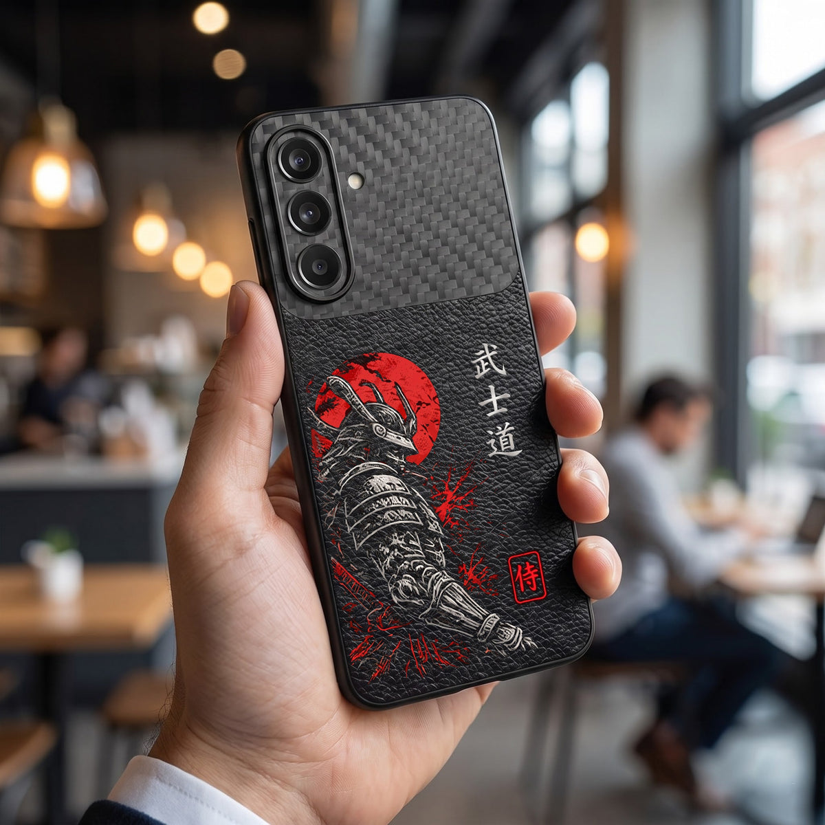Samsung Galaxy A27 5G Samurai Mask Carbon Fiber Leather Hybrid Back Case