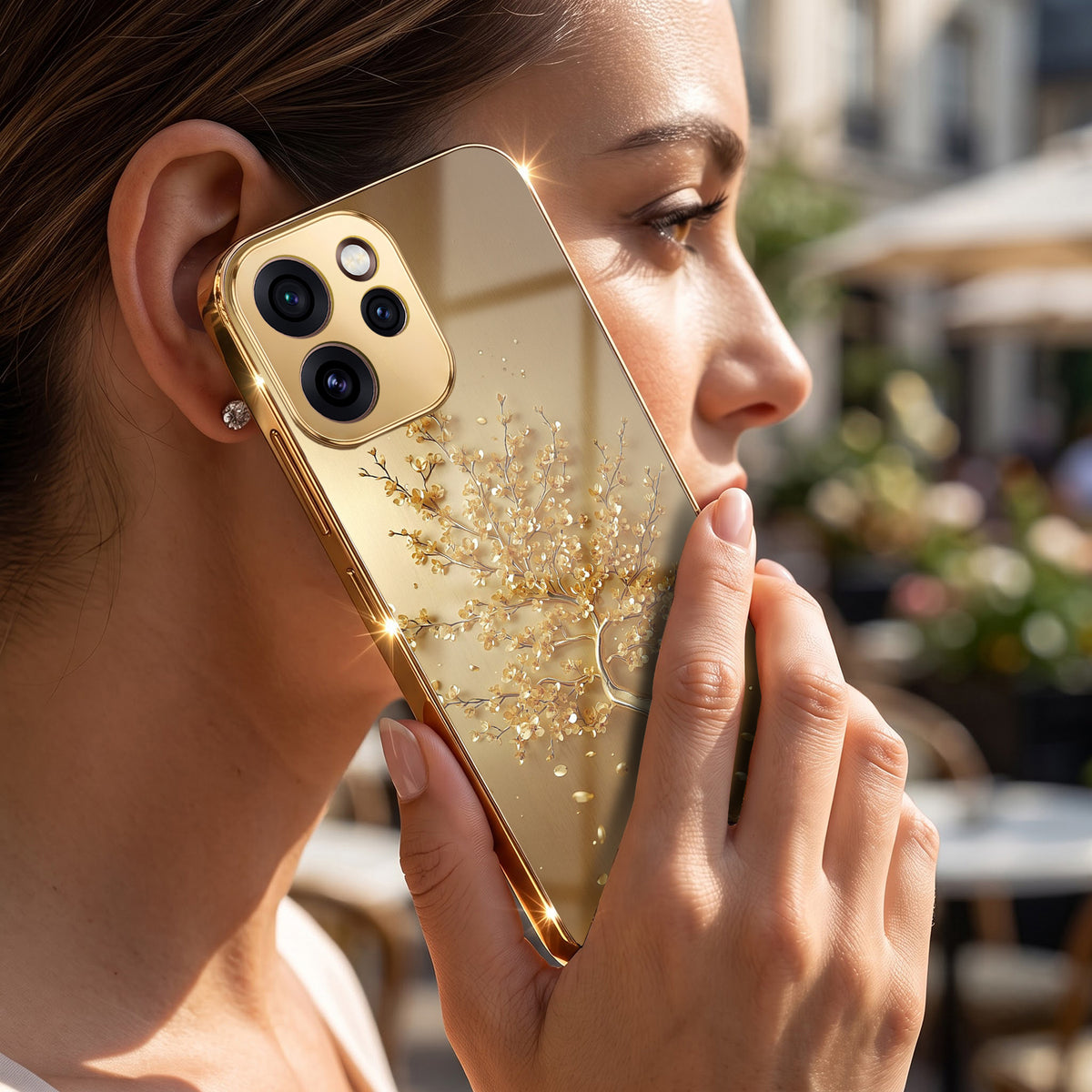 Oppo Reno 15 Pro Mini 5G Golden Tree Gold Electroplated Glass Phone Back Case