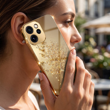 Oppo Reno 15 Pro Mini 5G Golden Tree Gold Electroplated Glass Phone Back Case