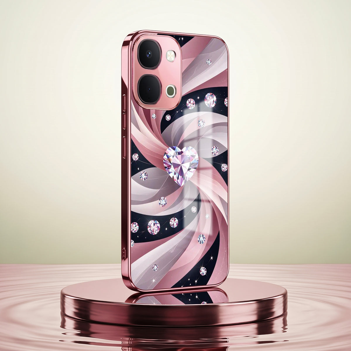 Vivo T5x 5G Diamond Glam Pink Electroplated Glass Phone Back Case