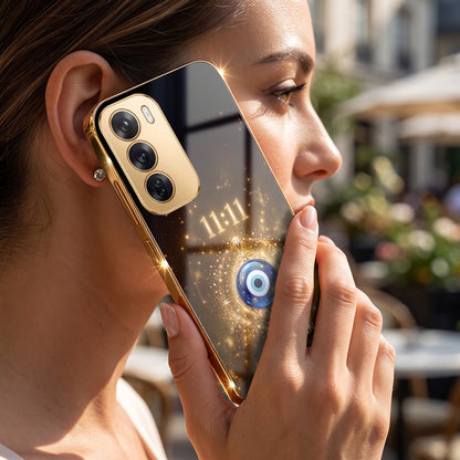 Oppo Reno 12 Pro 5G God’s Plan Evil Eye Gold Electroplated Glass Phone Back Case