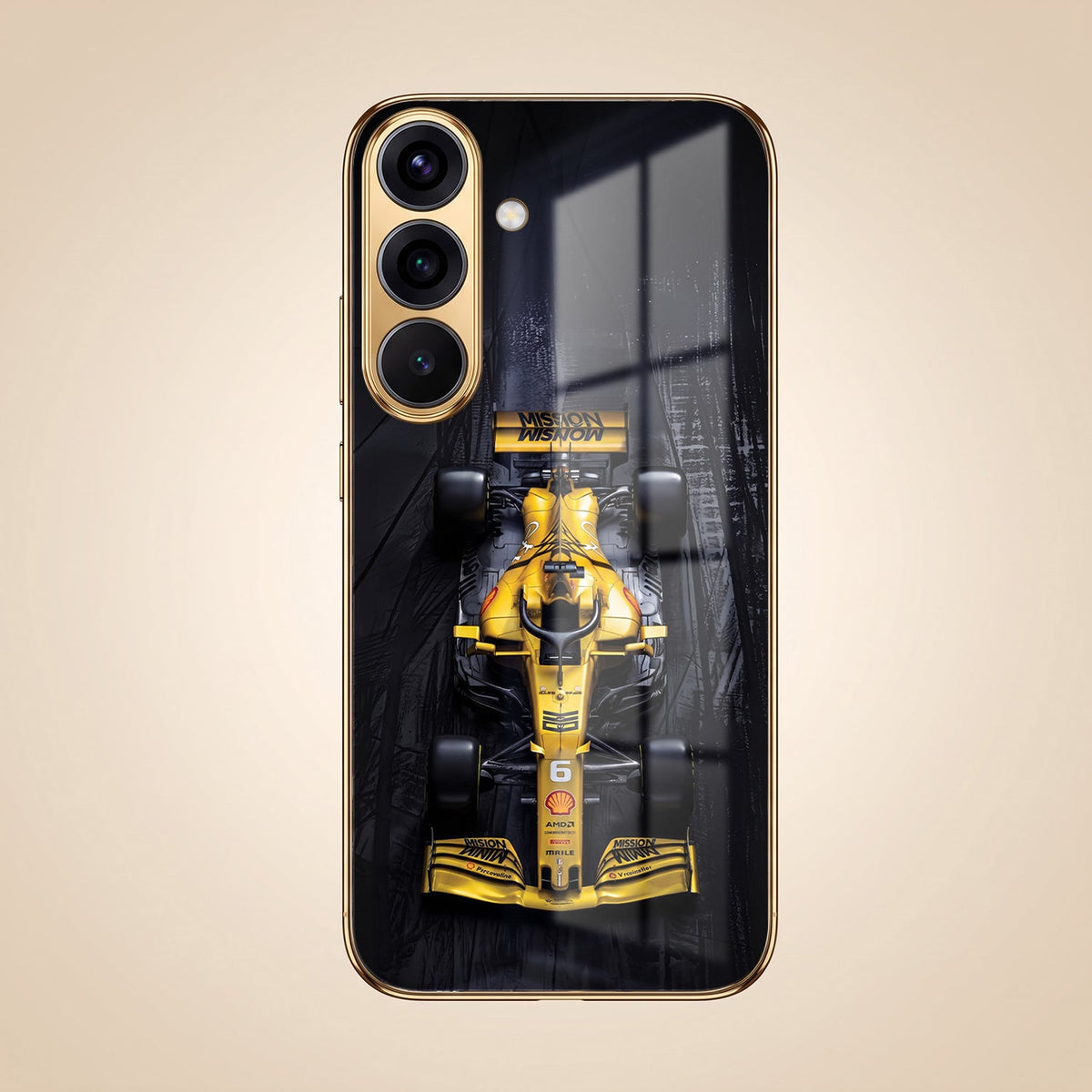 Samsung Galaxy A56 5G F1 Racing Car Gold Electroplated Glass Phone Back Case