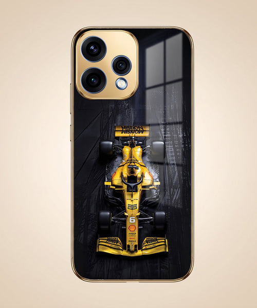 Oppo Reno 15 5G F1 Racing Car Gold Electroplated Glass Phone Back Case