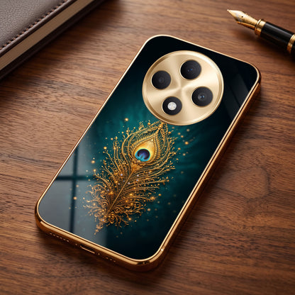 OPPO F27 Pro+ 5G Golden Peacock Feather Gold Electroplated Glass Phone Back Case
