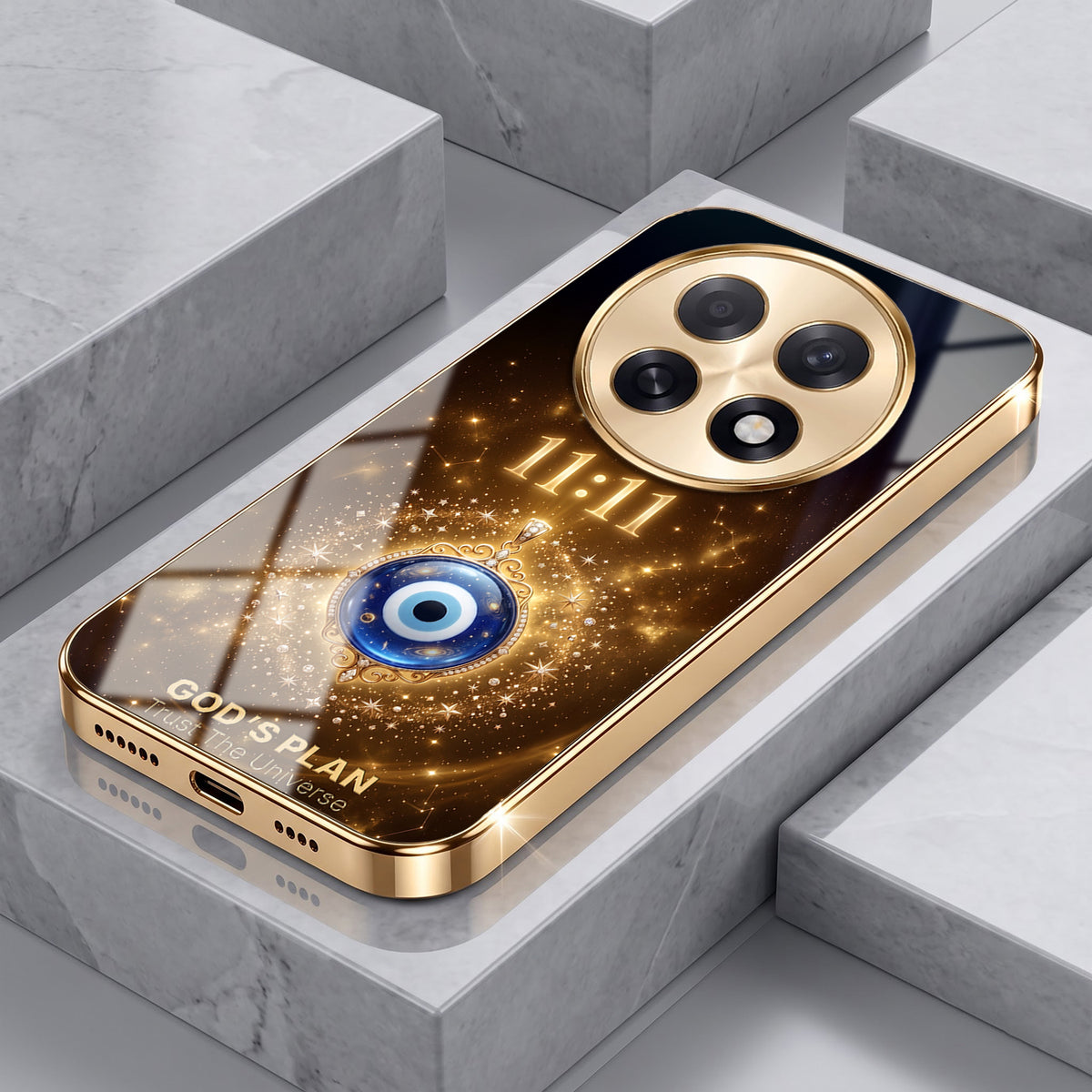 Oppo F31 Pro+ 5G God’s Plan Evil Eye Gold Electroplated Glass Phone Back Case