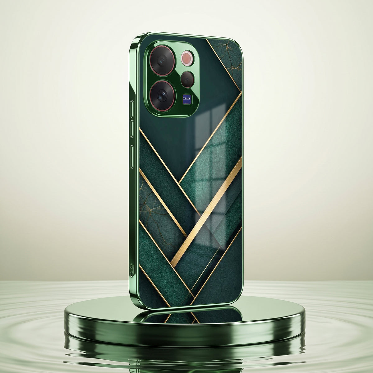 Vivo V70 5G Emerald Gold Geometric Green Electroplated Glass Back Case