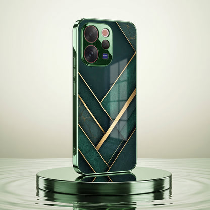 Vivo V70 5G Emerald Gold Geometric Green Electroplated Glass Back Case