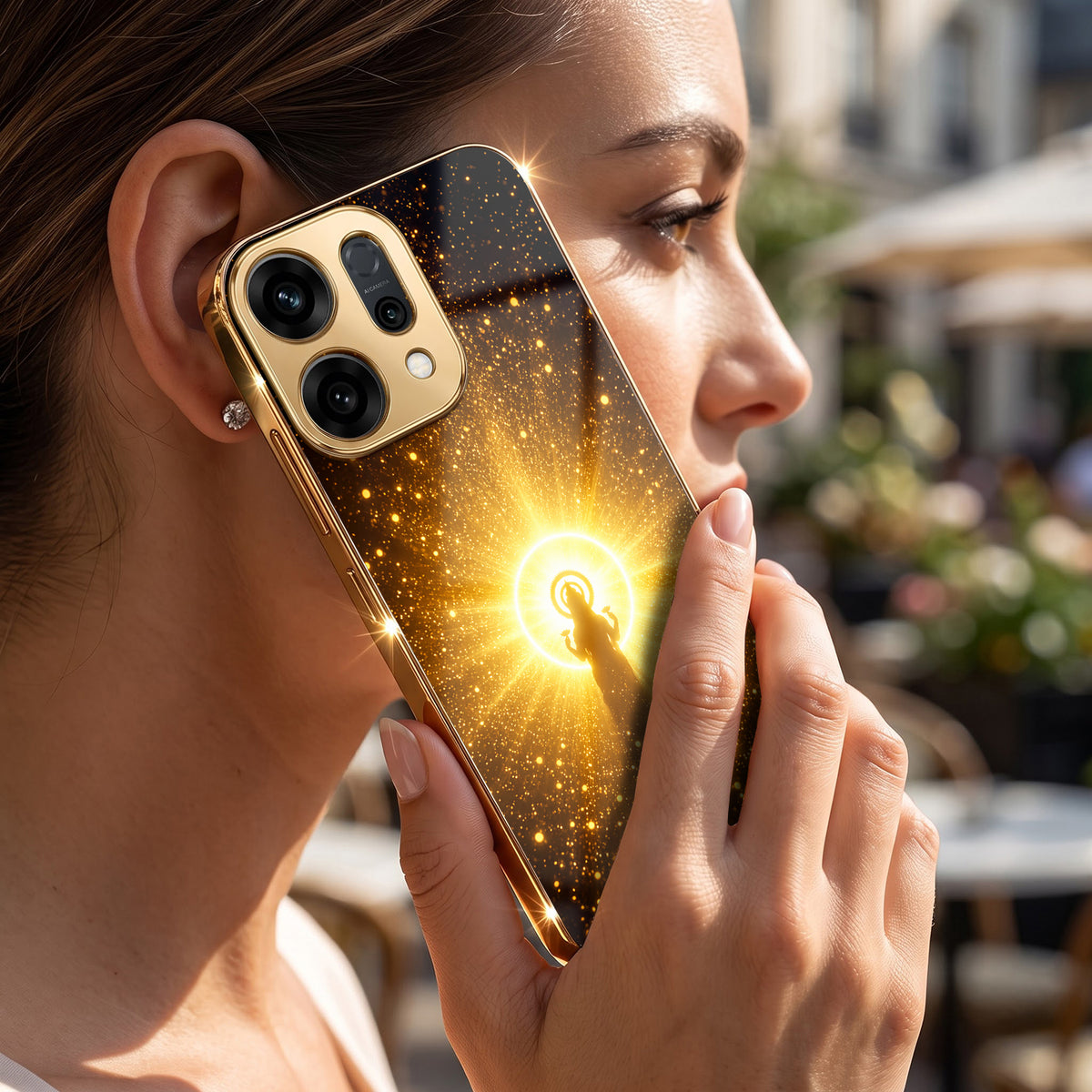 Oppo Reno 14 5G Lakshmi Sacred Gold Electroplated Glass Phone Back Case