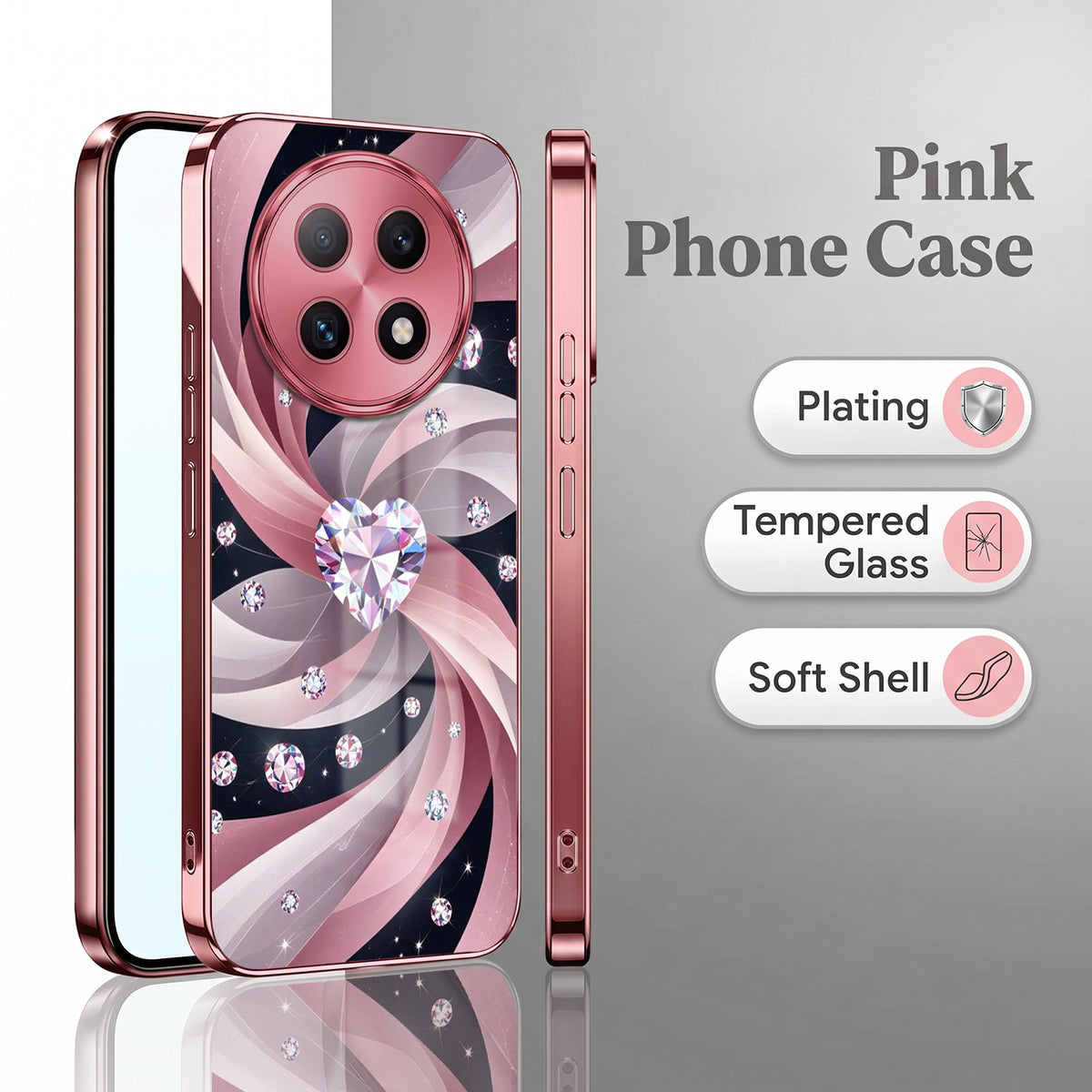 Oppo F29 Pro 5G Diamond Glam Pink Electroplated Glass Phone Back Case