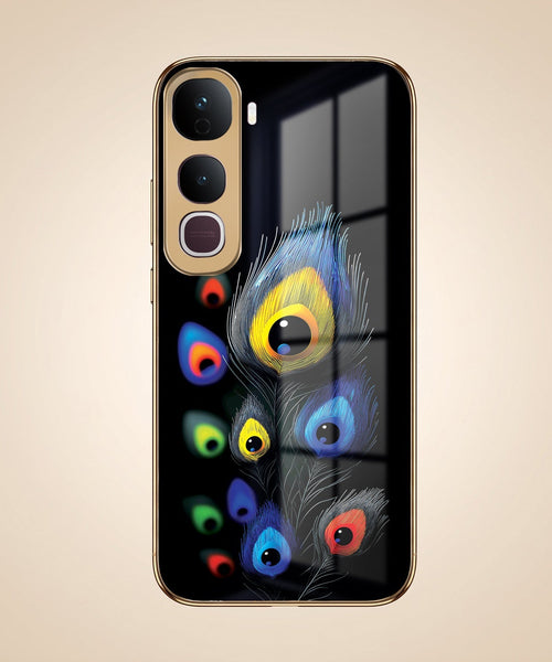 Vivo Y400 Pro 5G Premium Peacock Feather Gold Electroplated Glass Phone Back Case
