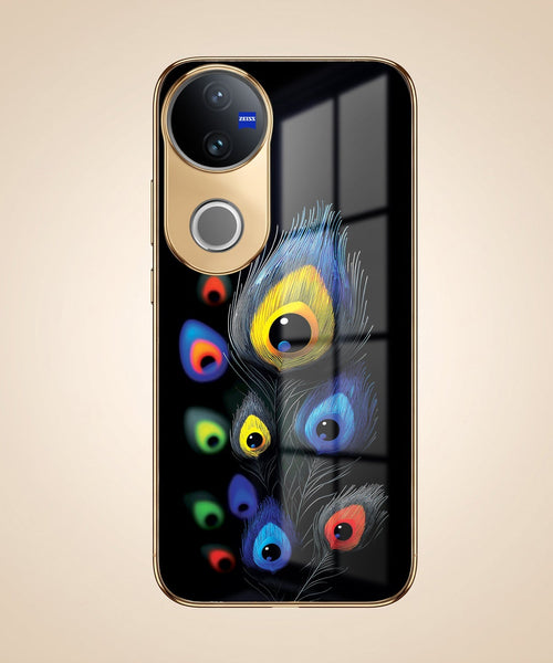 Vivo V50 5G Premium Peacock Feather Gold Electroplated Glass Phone Back Case