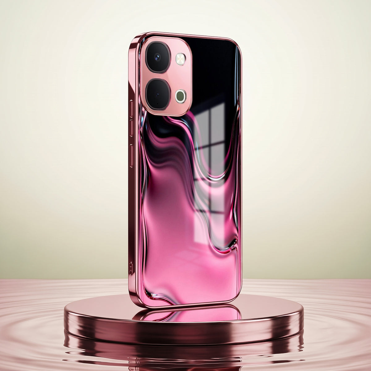 Vivo T5x 5G Liquid Wave Pink Electroplated Glass Phone Back Case