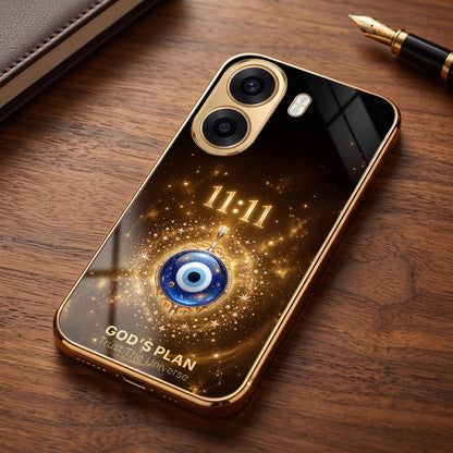 Oppo K14x 5G God’s Plan Evil Eye Gold Electroplated Glass Phone Back Case