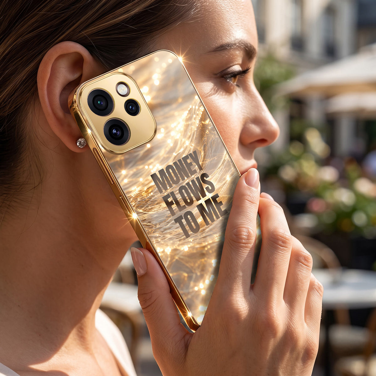 Oppo Reno 15 Pro Mini 5G Money Flows To Me Gold Electroplated Glass Phone Back Case