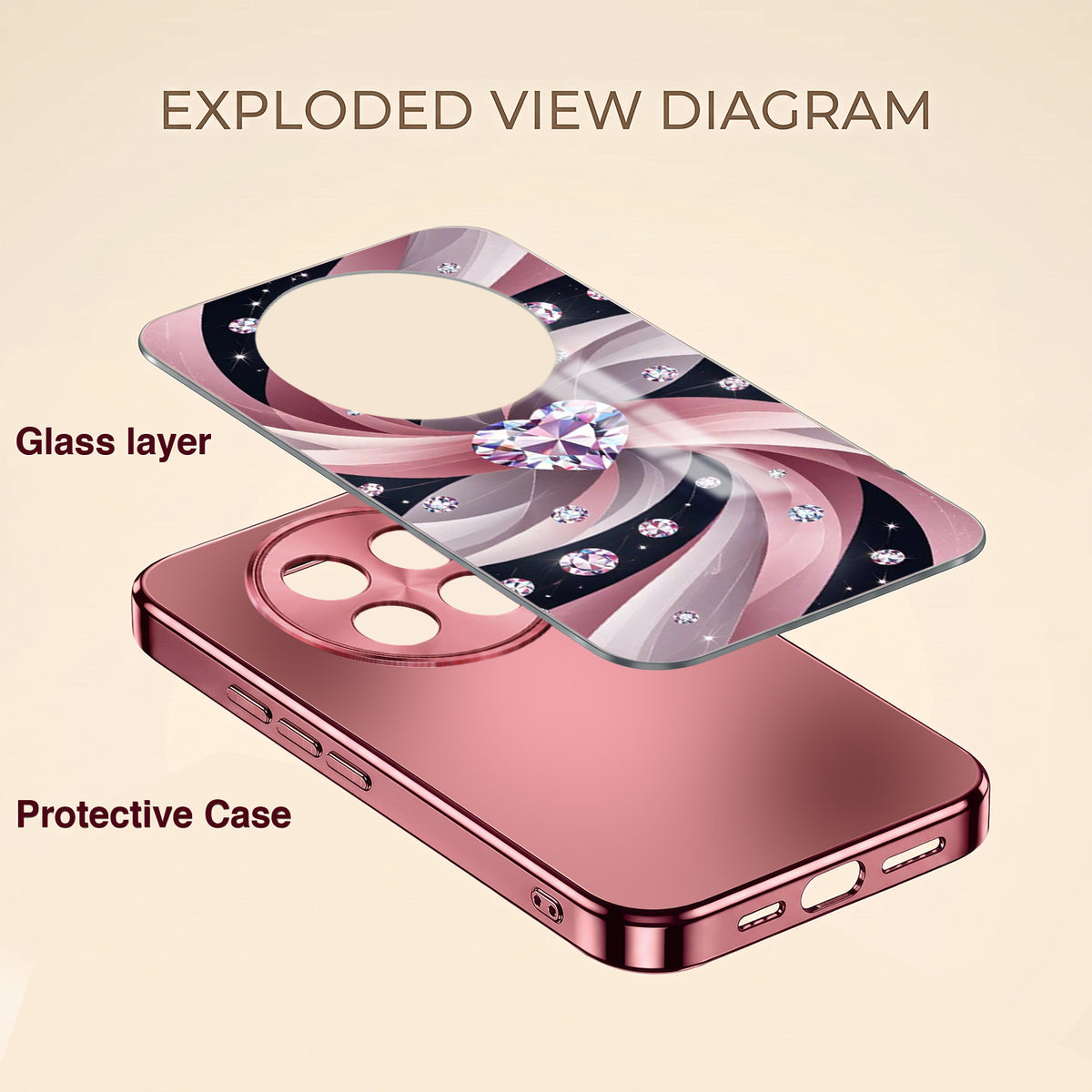 Oppo F31 Pro+ 5G Diamond Glam Pink Electroplated Glass Phone Back Case