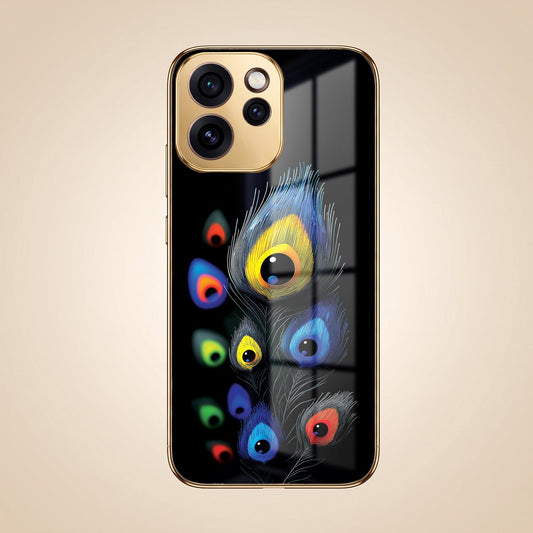 Oppo Reno 15 Pro Mini 5G Multi-Feather Peacock Gold Electroplated Glass Phone Back Case