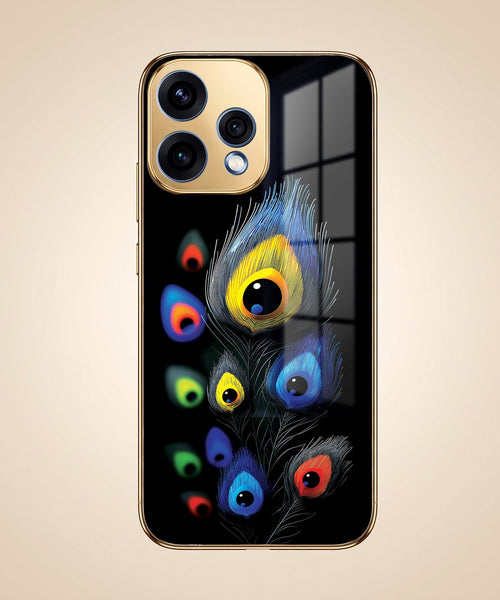 Oppo Reno 15 5G Premium Peacock Feather Gold Electroplated Glass Phone Back Case