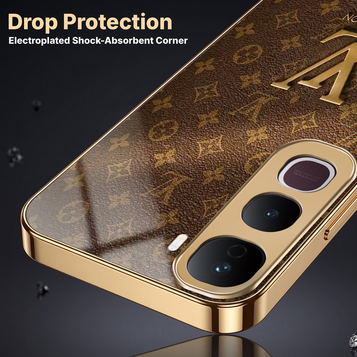Vivo Y400 Pro 5G LV Brown Monogram Gold Electroplated Glass Phone Back Case