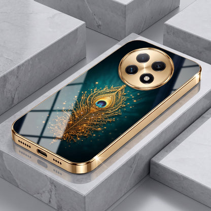 Oppo F29 Pro 5G Golden Peacock Feather Gold Electroplated Glass Phone Back Case