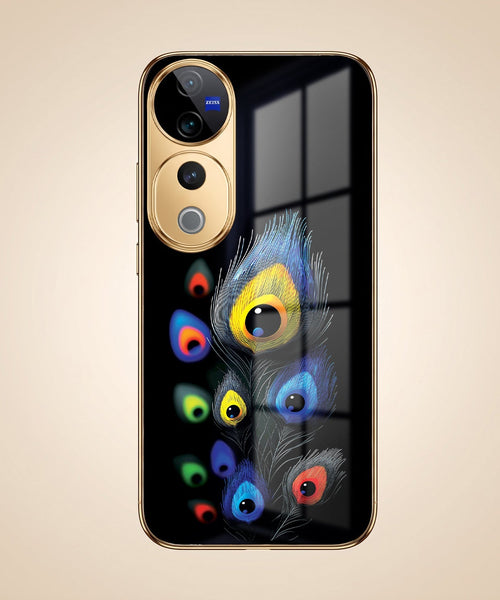 Vivo V40 Pro 5G Premium Peacock Feather Gold Electroplated Glass Phone Back Case