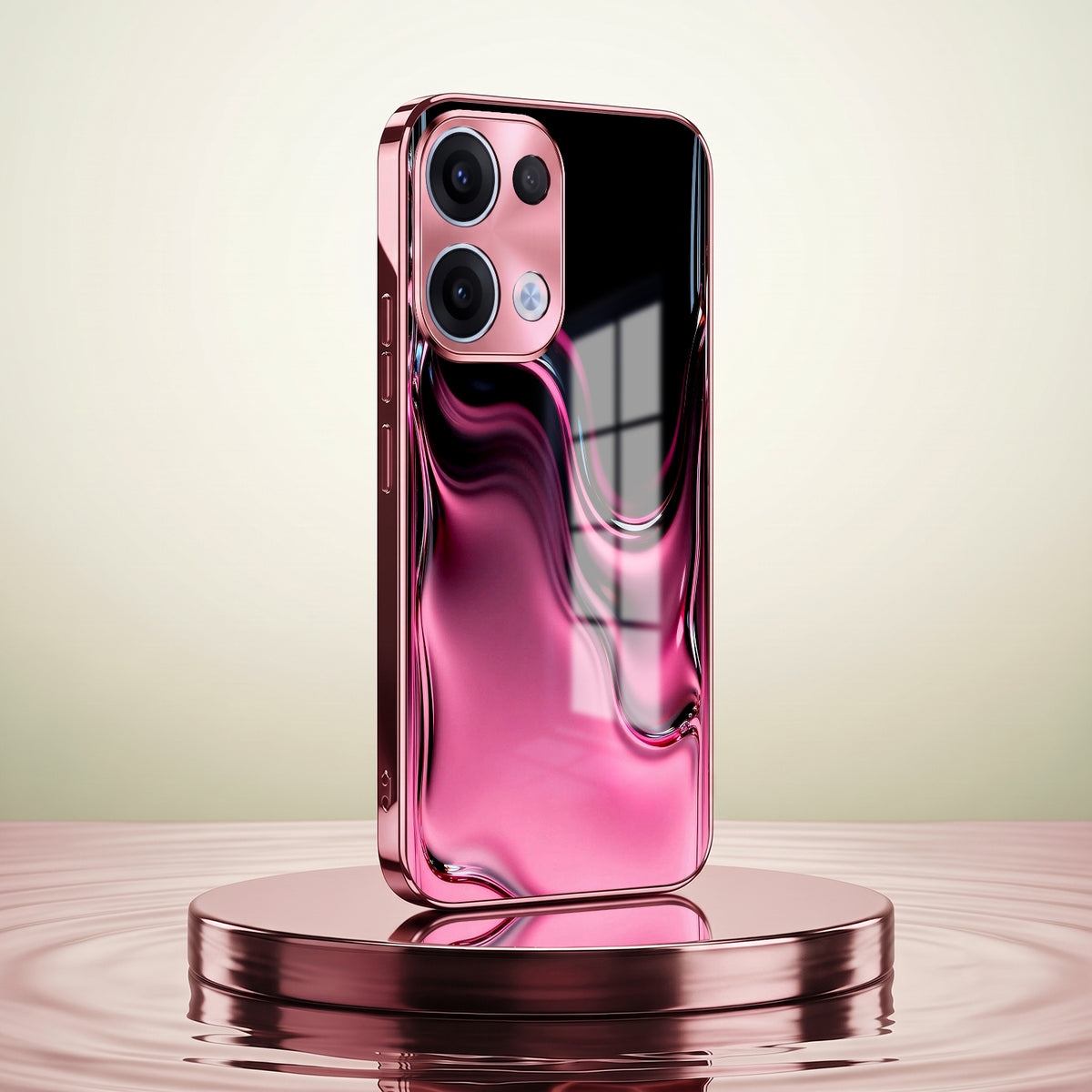 Oppo Reno 13 5G Liquid Wave Pink Electroplated Glass Phone Back Case