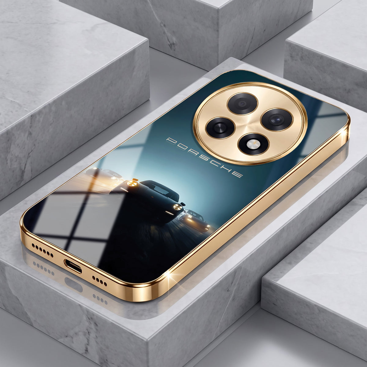 Oppo F31 Pro+ 5G Porsche Luxury Gold Electroplated Glass Phone Back Case
