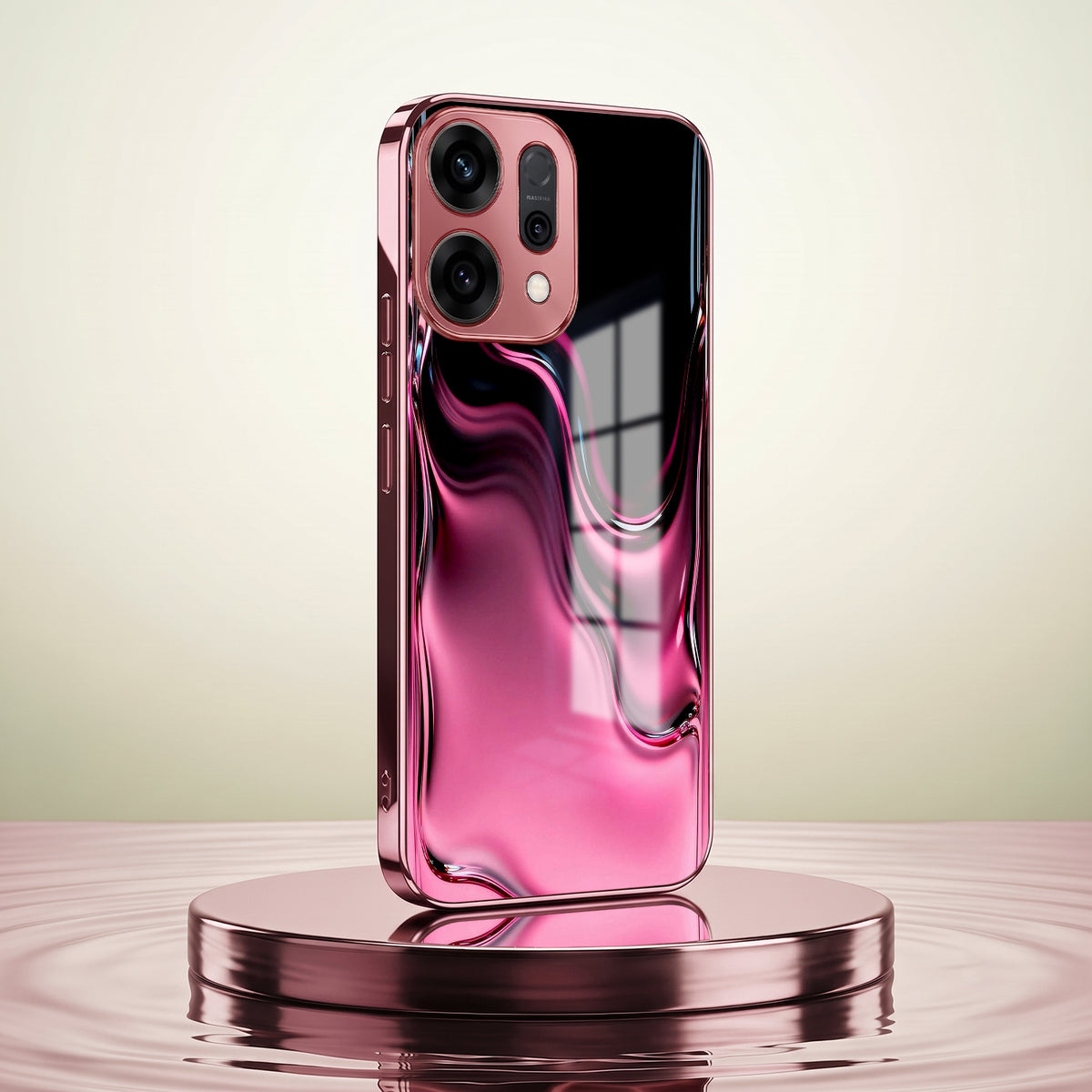 Oppo Reno 14 5G Liquid Wave Pink Electroplated Glass Phone Back Case