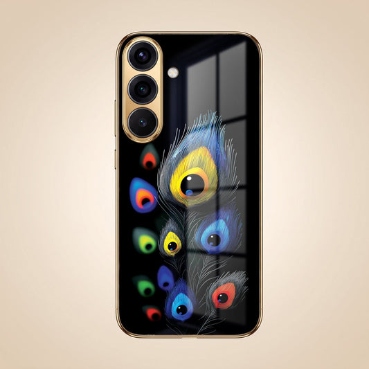 Samsung Galaxy A56 5G Multi-Feather Peacock Gold Electroplated Glass Phone Back Case
