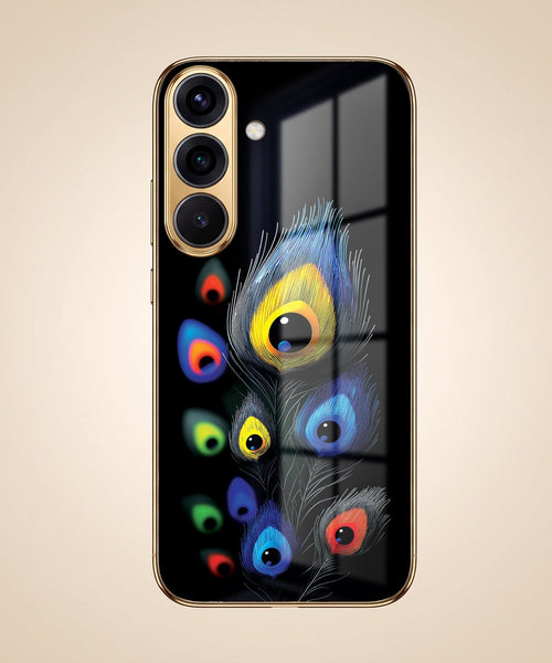 Samsung Galaxy A56 5G Premium Peacock Feather Gold Electroplated Glass Phone Back Case