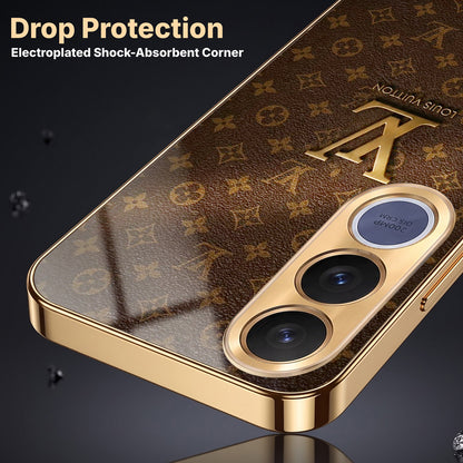 Vivo V70 FE 5G LV Brown Monogram Gold Electroplated Glass Phone Back Case
