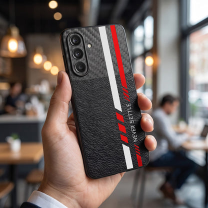 Samsung Galaxy A57 5G Sporty Stripe Focus Carbon Fiber Leather Hybrid Back Case