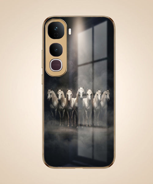 Vivo Y400 Pro 5G Running Horses Gold Electroplated Glass Phone Back Case