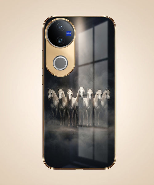 Vivo V50 5G Running Horses Gold Electroplated Glass Phone Back Case
