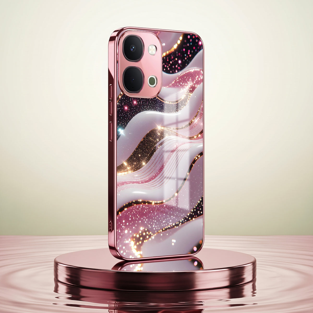Vivo T5x 5G Midnight Pearl Wave Pink Electroplated Glass Phone Back Case