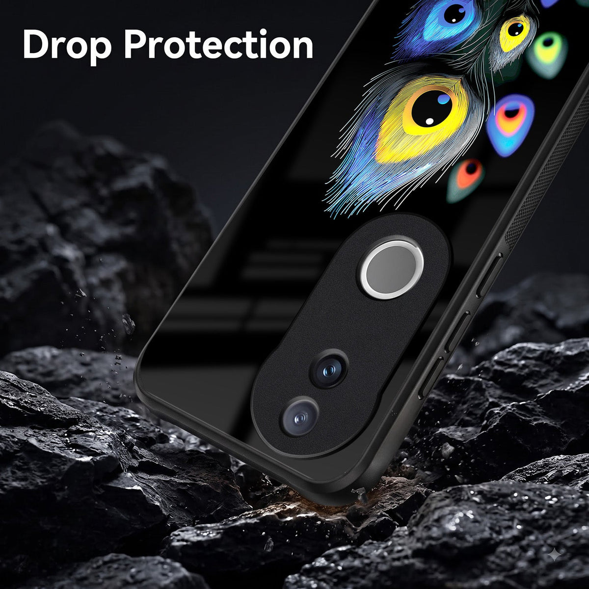 Vivo V50 5G Premium Peacock Feather Acrylic Glass Back Case