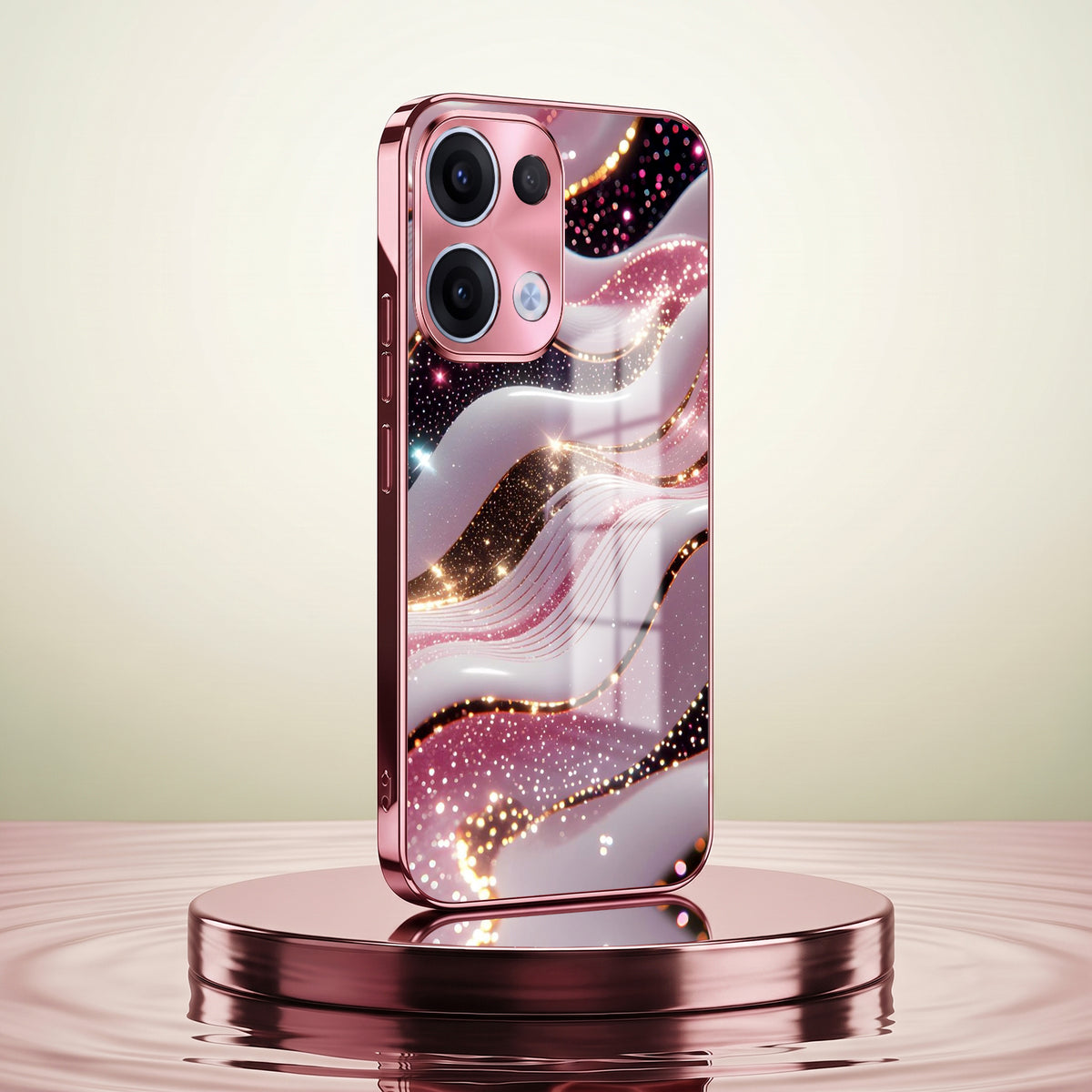 Oppo Reno 13 5G Midnight Pearl Wave Pink Electroplated Glass Phone Back Case